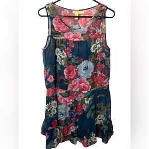 Pins & Needles Anthropologie Navy Floral Sleeveless Sheer Tunic Mini Dress